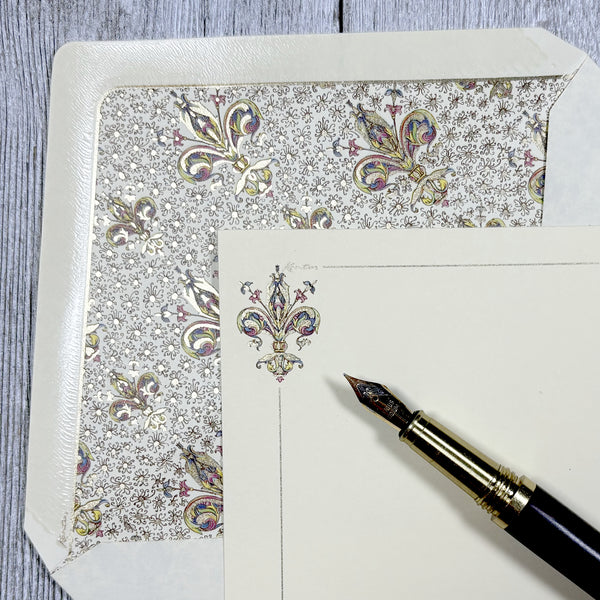 Gold Fleur de Lis Note Card and Envelope Set of