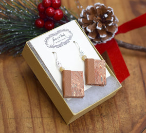 Miniature Book Earrings in Shades of Tan, Red, and Brown