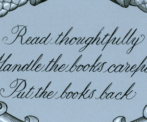 library rules copperplate lettering print detail