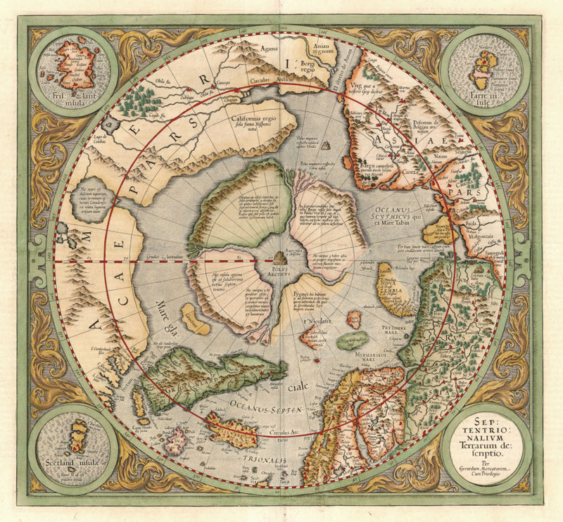 North Pole Map, 17th Century City Map, Fine Art Reproduction MP106