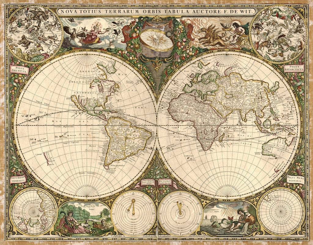 World Map, 17th Century Map, Fine Art Reproduction MP116