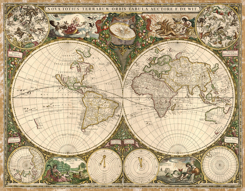 World Map, 17th Century Map, Fine Art Reproduction MP116