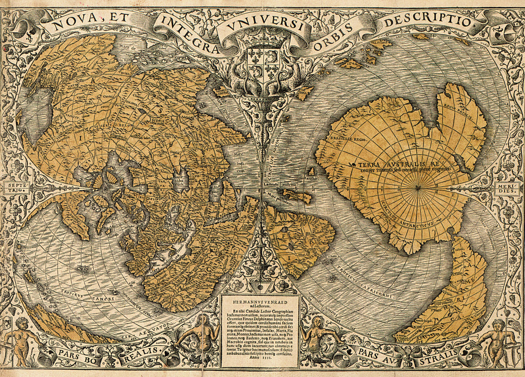 World Map, 16th Century Cordiform Map, Fine Art Reproduction MP117