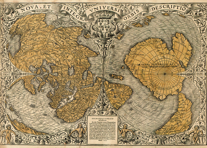 World Map, 16th Century Cordiform Map, Fine Art Reproduction MP117