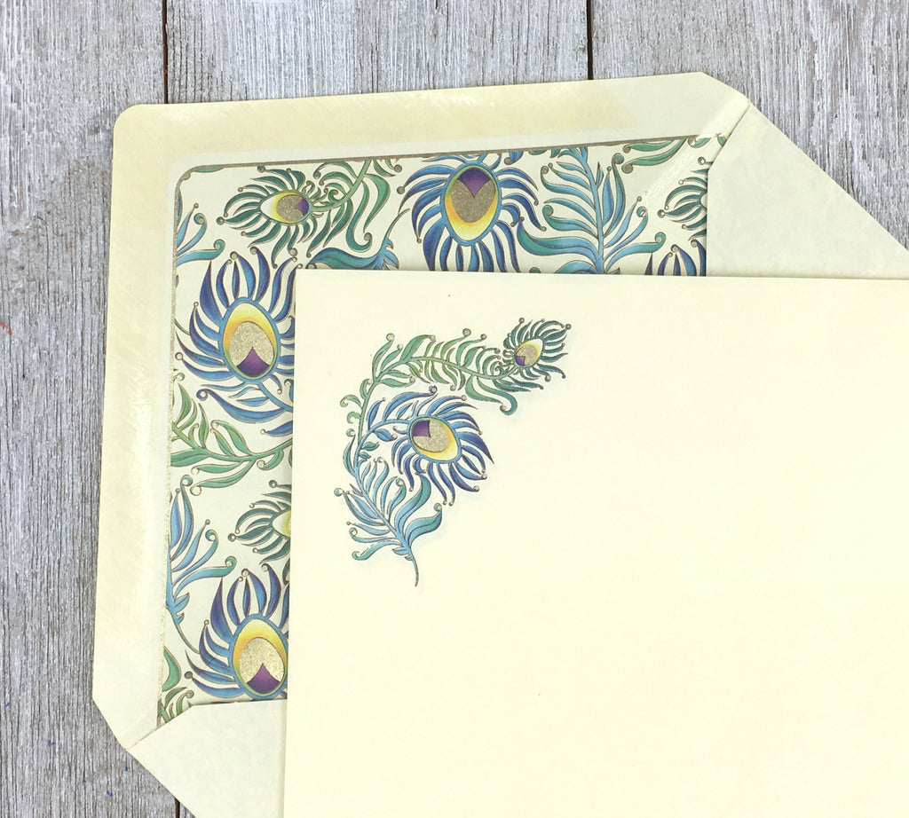 Stationery Sheet Set of 10, Kartos Peacock