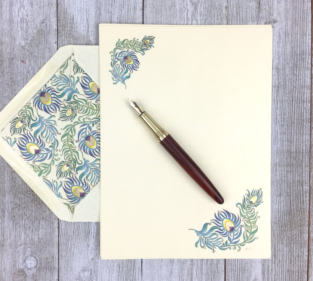 Stationery Sheet Set of 10, Kartos Peacock