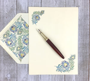 Stationery Sheet Set of 10, Kartos Peacock