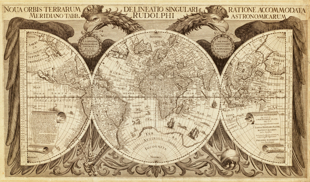 World Map, 17th Century Map, Fine Art Reproduction MP115
