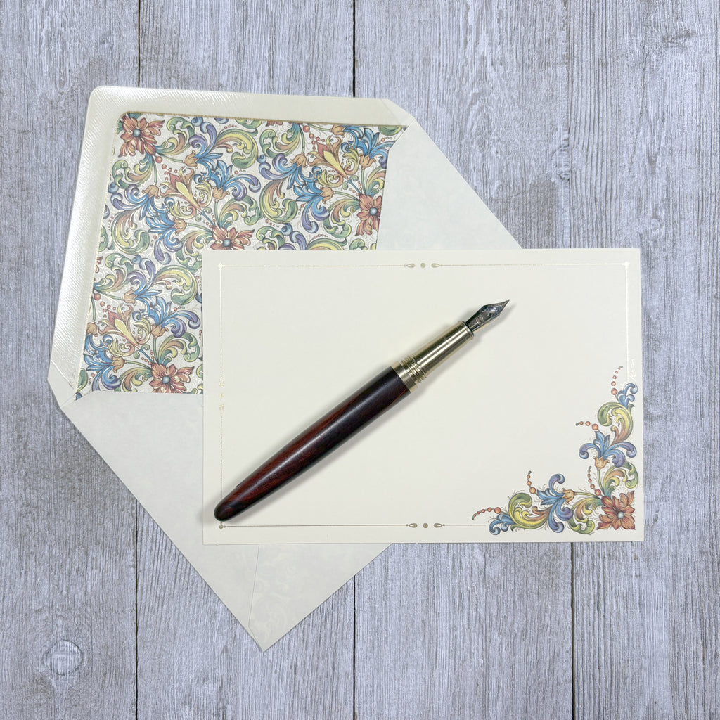 Red Medieval Flower Note Card and Envelope Set of 10, Kartos Flores Cards