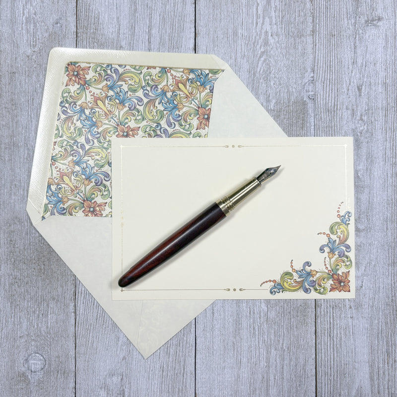 Red Medieval Flower Note Card and Envelope Set of 10, Kartos Flores Cards