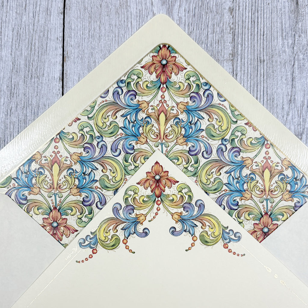Red Medieval Flower Note Card and Envelope Set of 10, Kartos Flores Cards