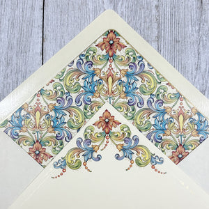 Red Medieval Flower Note Card and Envelope Set of 10, Kartos Flores Cards