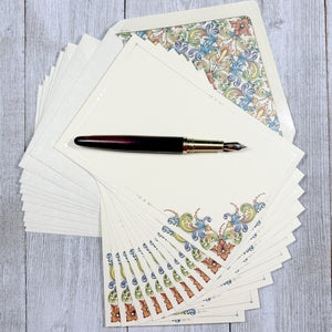 Red Medieval Flower Note Card and Envelope Set of 10, Kartos Flores Cards