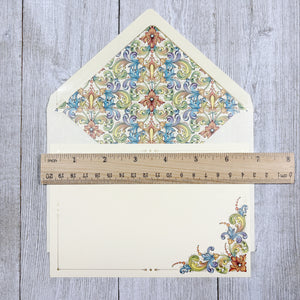 Red Medieval Flower Note Card and Envelope Set of 10, Kartos Flores Cards