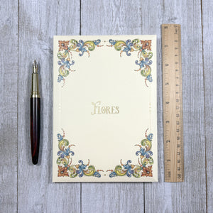 Red Medieval Flower Note Card and Envelope Set of 10, Kartos Flores Cards