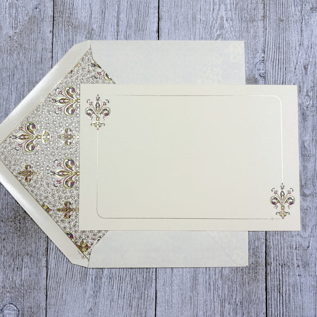 Gold Fleur de Lis Note Card and Envelope Set of 10, Kartos Lilium Cards