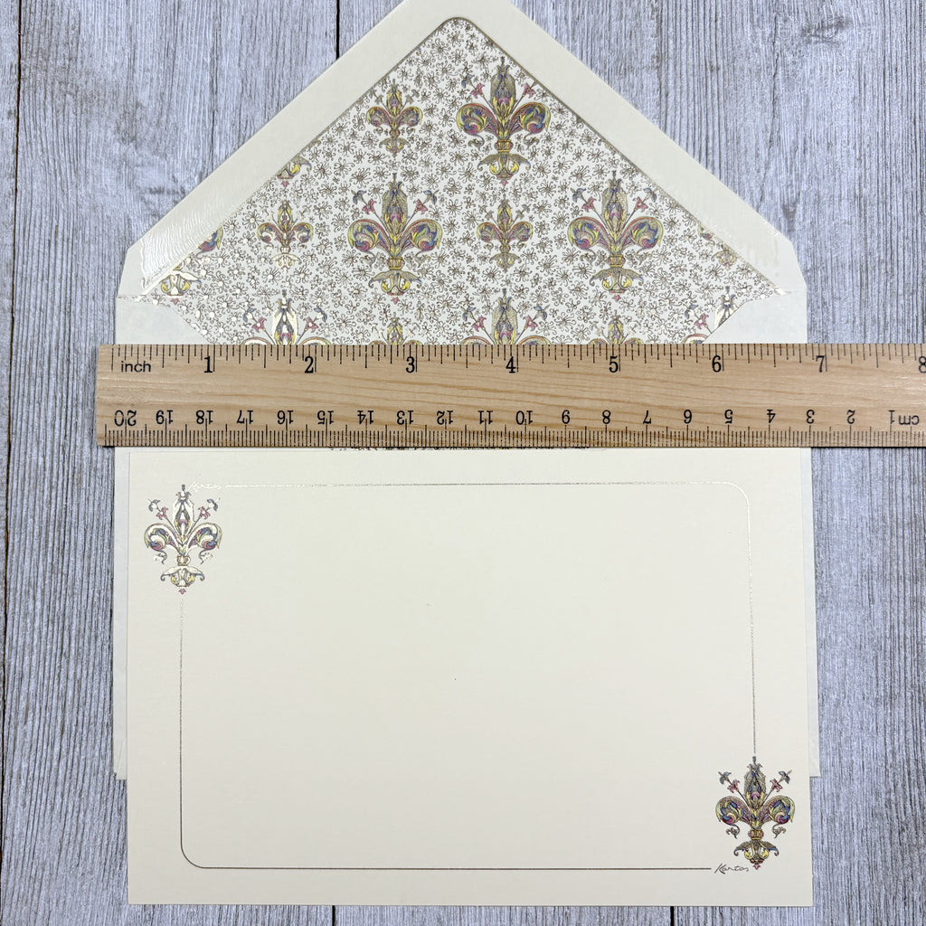Gold Fleur de Lis Note Card and Envelope Set of 10, Kartos Lilium Cards