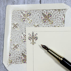 Gold Fleur de Lis Note Card and Envelope Set of 10, Kartos Lilium Cards