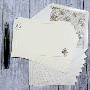Gold Fleur de Lis Note Card and Envelope Set of 10, Kartos Lilium Cards