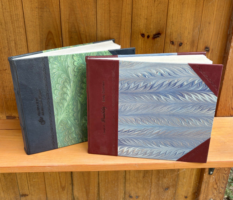 Half-Leather Hand-Marbled Journals with Handmade Paper