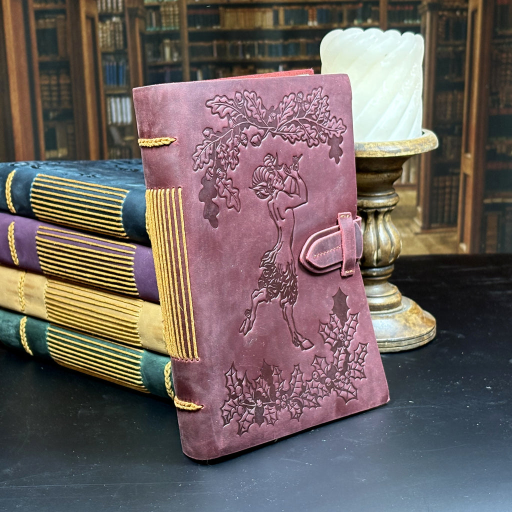 Oak and Holly Leather Journal with Forest Design