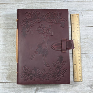 Oak and Holly Leather Journal with Forest Design
