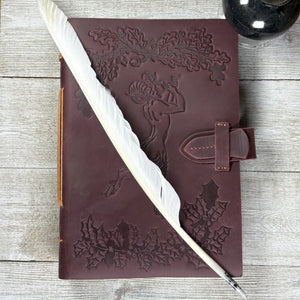 Oak and Holly Leather Journal with Forest Design