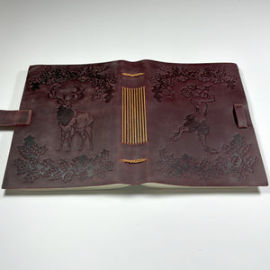 Oak and Holly Leather Journal with Forest Design