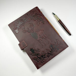 Oak and Holly Leather Journal with Forest Design