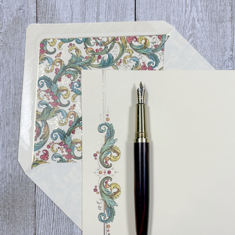 Stationery Sheet Set of 10, Green and Gold, Kartos Signoria Sheet Portfolio