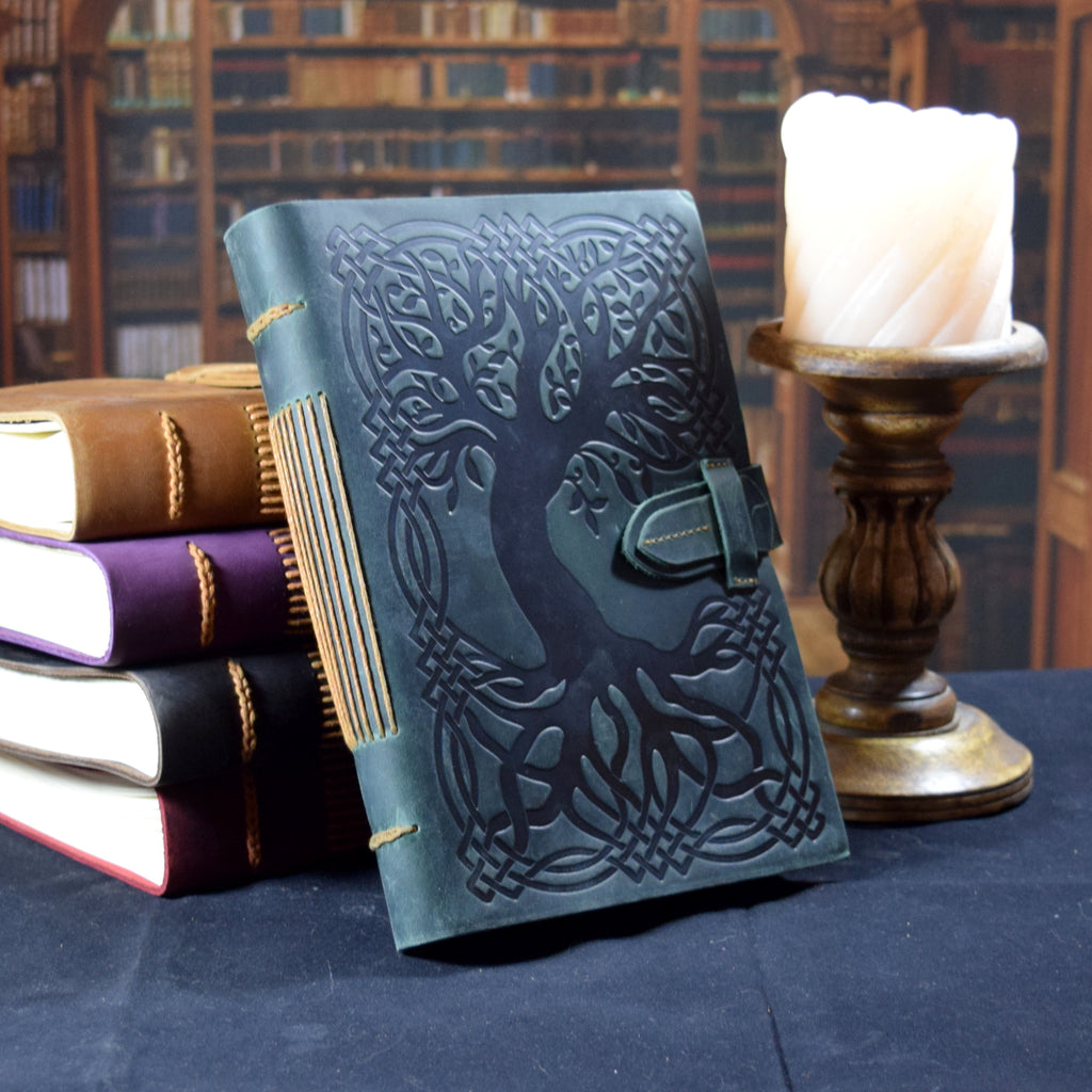 Green Leather Journal with Celtic Tree of Life