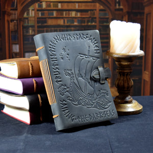 Gray Leather Journal with Viking Longship