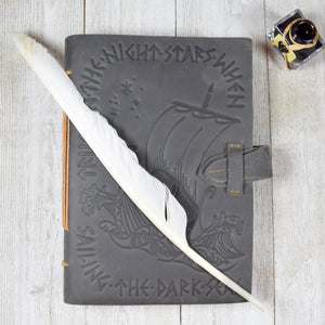 Gray Leather Journal with Viking Longship