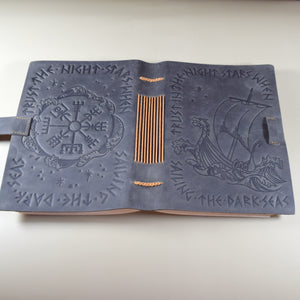 Gray Leather Journal with Viking Longship