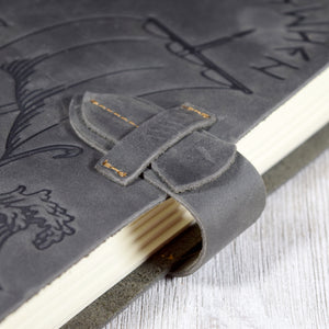 Gray Leather Journal with Viking Longship