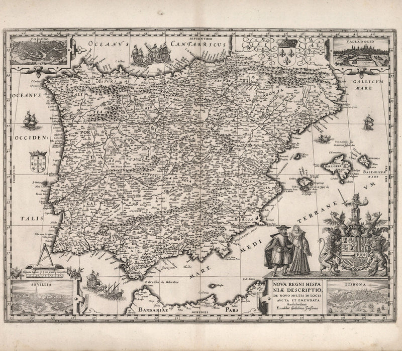 historical map of Spain from 17th century
