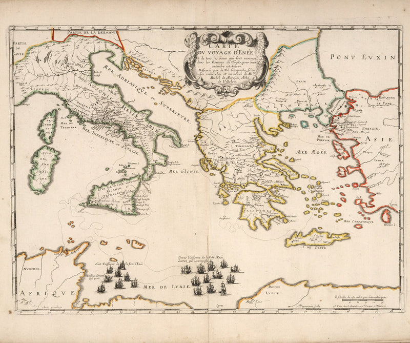 historical map voyage of Aeneas 17th century