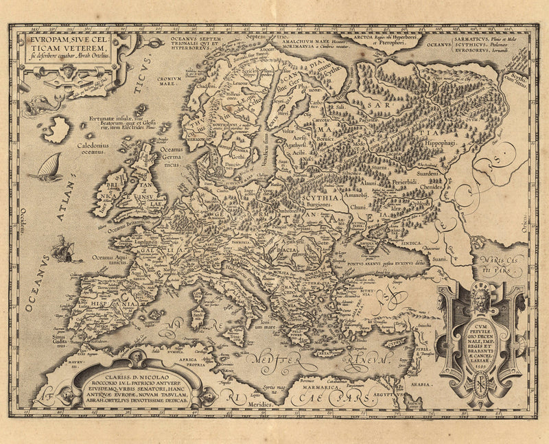 17th century reproduction print map of Renaissance Europe