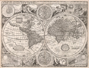 vintage map reproduction world and celestial 17th century fine art print