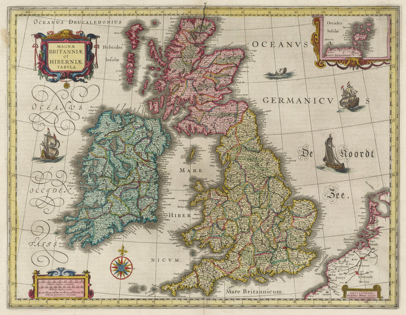 color historical map of Britain 17th century