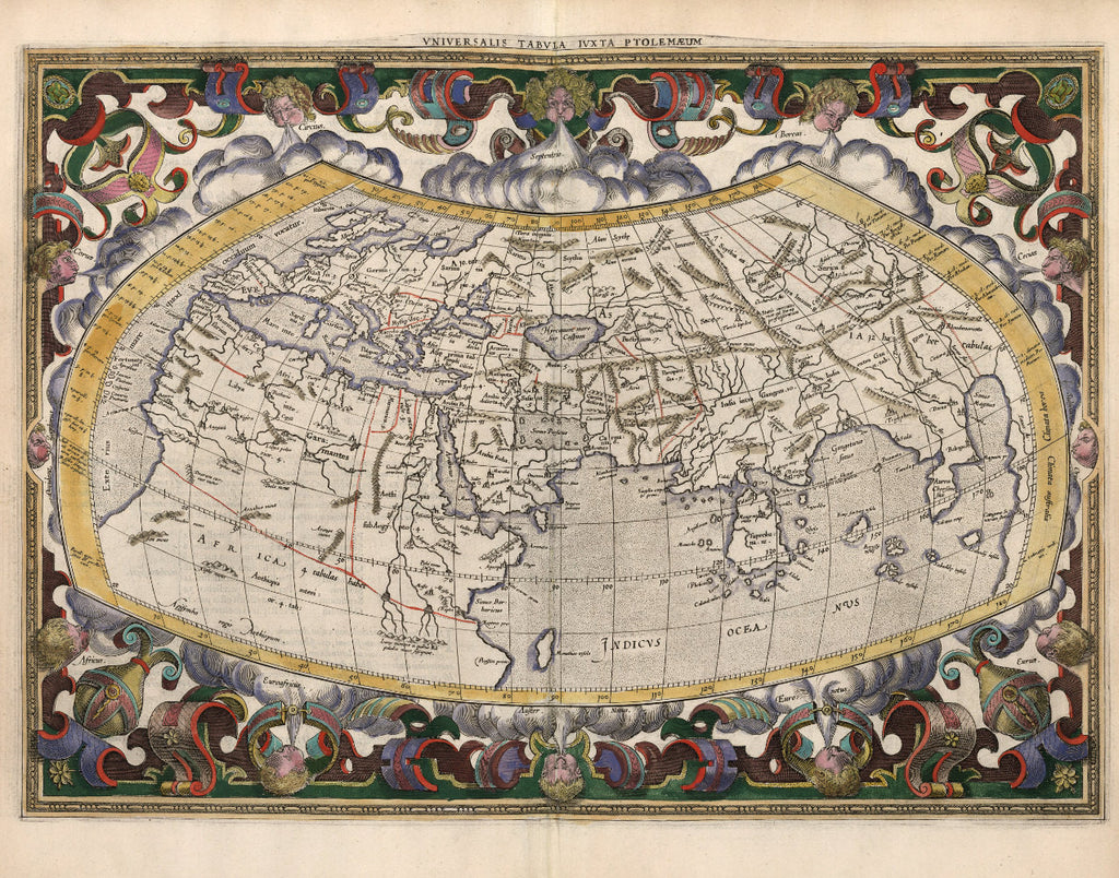 world map in color historical 17th century Europe Asia Africa