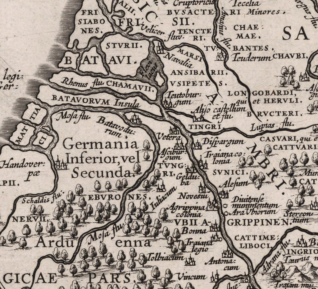 detail of Rhine at coast with place names