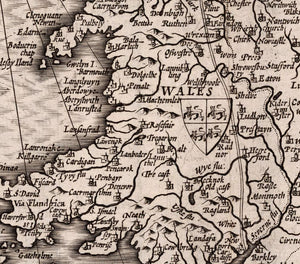 map detail Wales with coat of arms and place names