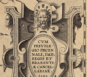 Renaissance map 17th century detail lion's head and inscription