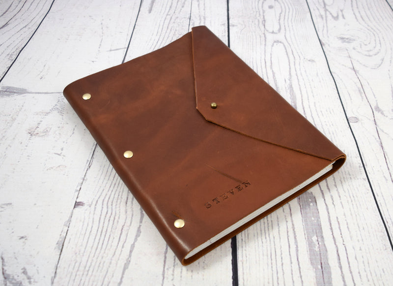 Refillable leather journal in trifold design