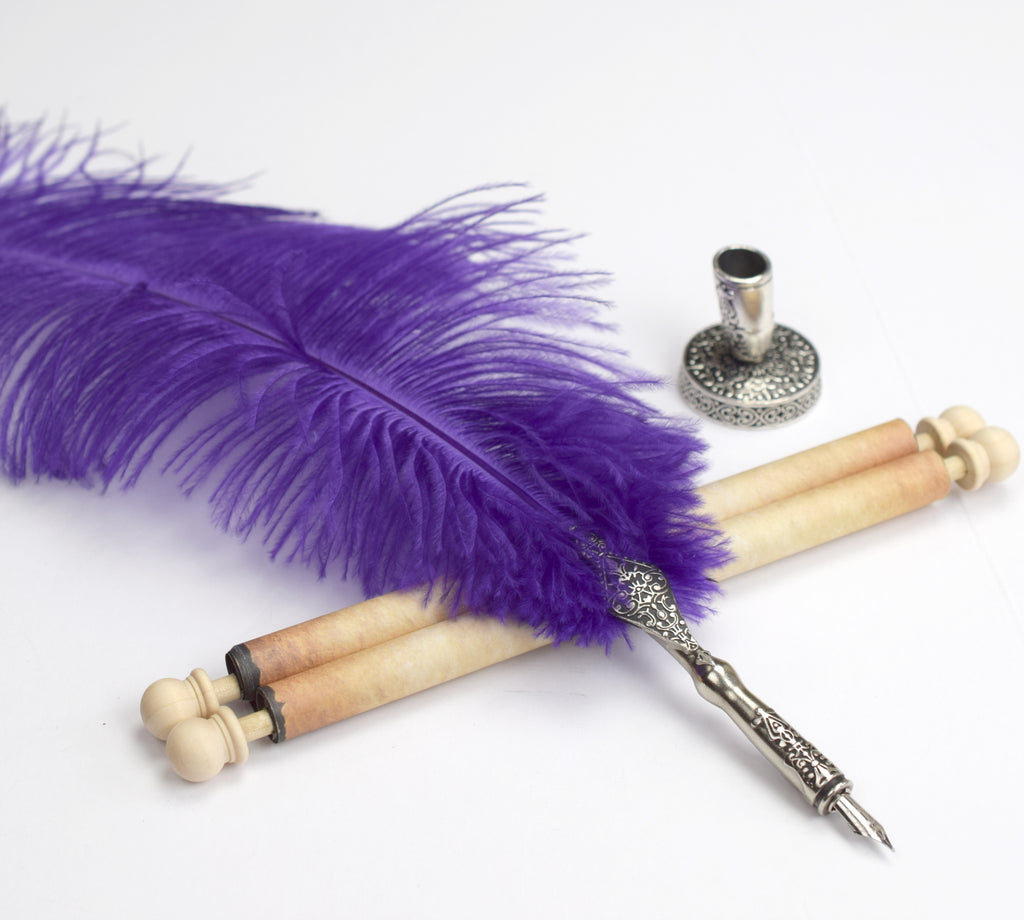 Ostrich Feather Dip Pen with Pen Stand, Choice of Colors