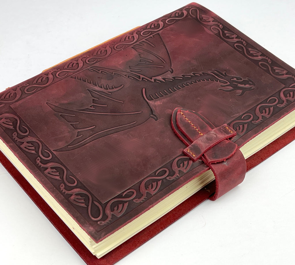 Red Leather Journal with Embossed Dragon Design