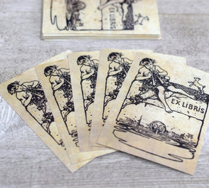Ex Libris Book Plates with Boy and Flute: Set of 24 Self-Adhesive Labels