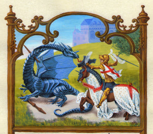 detail St. George and Dragon in painted frame