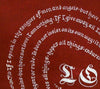 Corinthians print detail white ink calligraphy